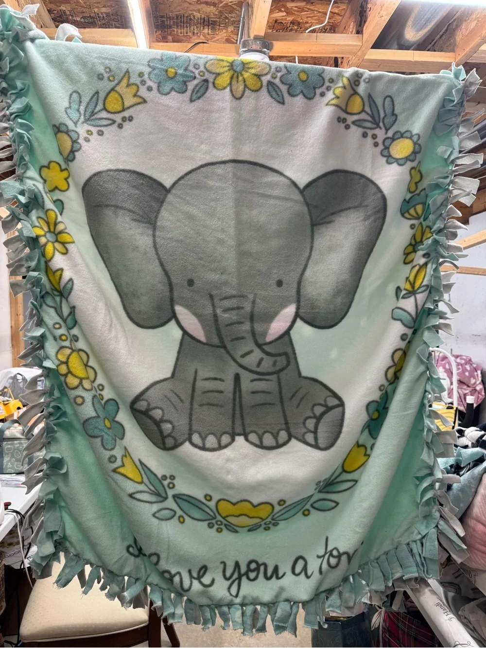 Baby Elephant Tie-Knot Fleece Throw Blanket - Mint Gray Yellow